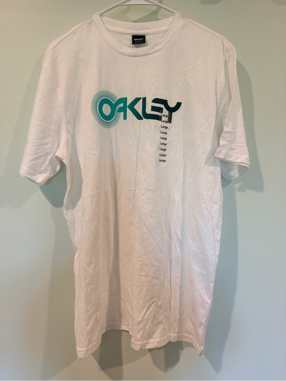 Oakley White Short-Sleeve Tee with Teal Logo